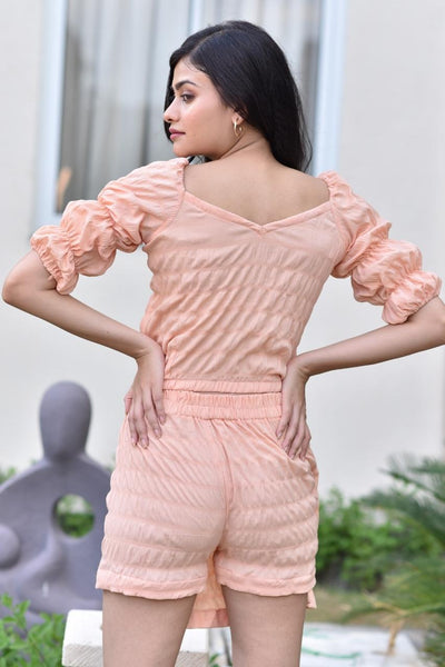 PEACH KNOTTED TOP AND MINI SKIRT CO-ORD SET