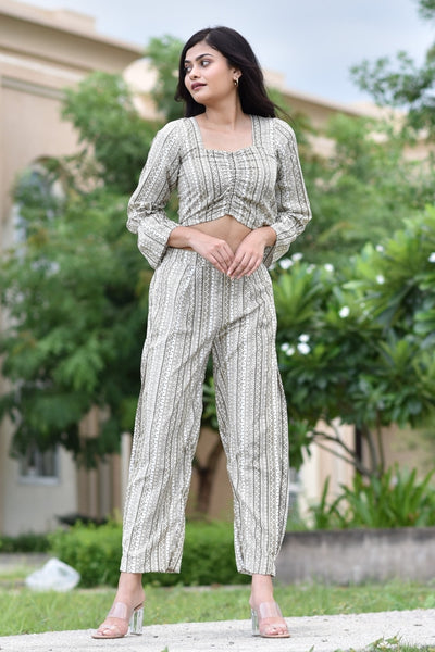 WHITE FULL SLEEVE KNOTTED TOP PANT CO-ORD SET