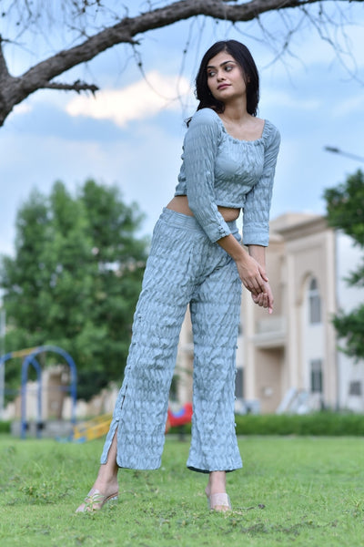 SKY BLUE BUTTONED PANT TOP CO-ORD SET