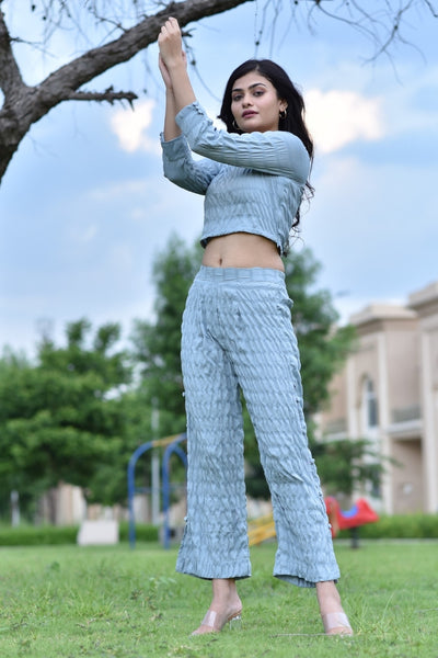 SKY BLUE BUTTONED PANT TOP CO-ORD SET