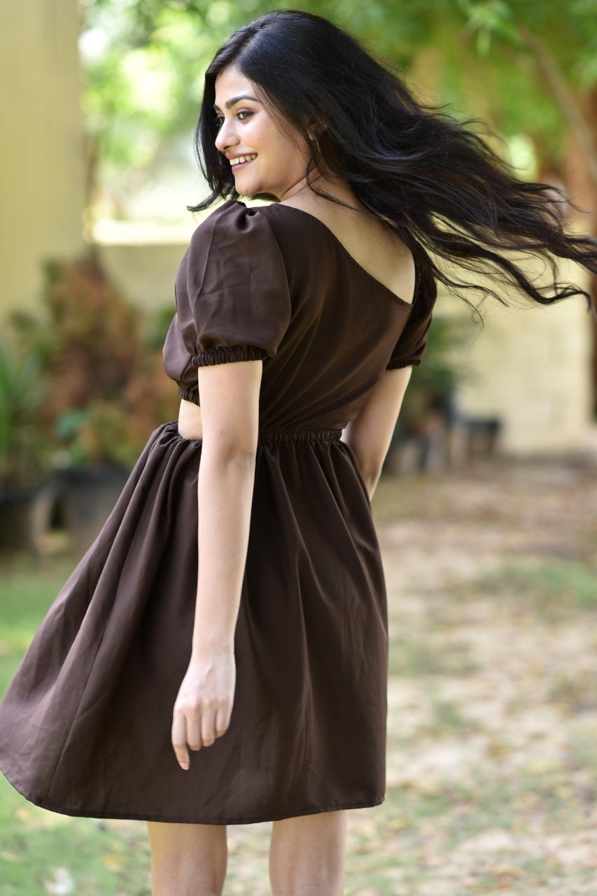 COFFEE BROWN PUFF SLEEVE CUT OUT MINI DRESS Ladytailor.in COFFEE BROWN PUFF SLEEVE CUT OUT MINI DRESS Ladytailor.in