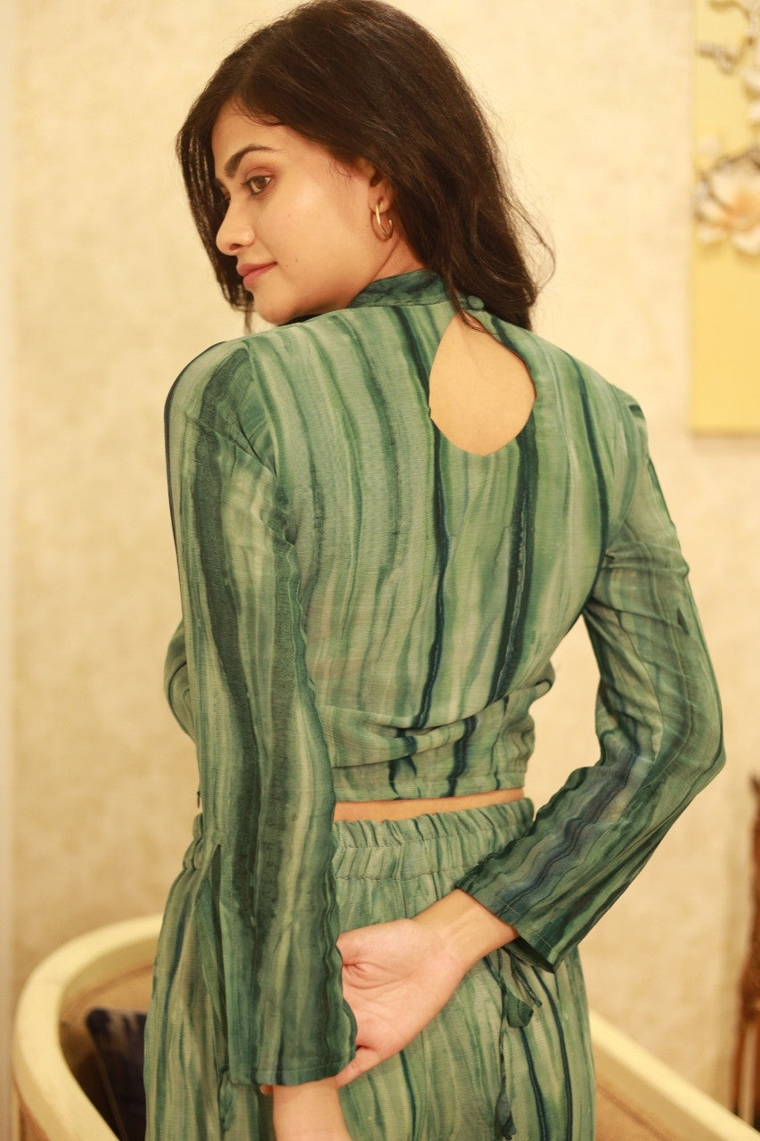 OCEAN GREEN BELL BOTTOM PANT TOP CO-ORD SET –