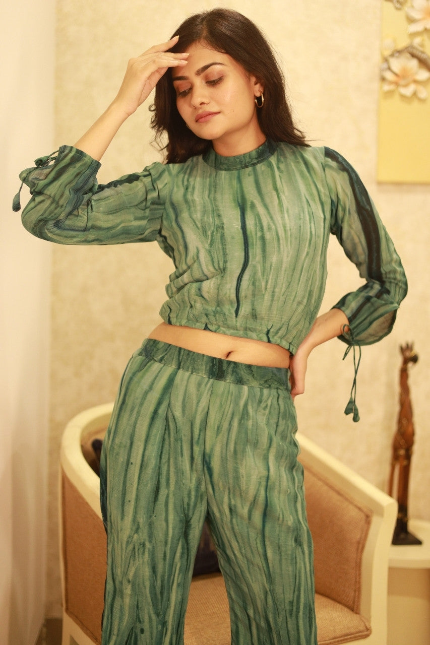 OCEAN GREEN BELL BOTTOM PANT TOP CO-ORD SET –